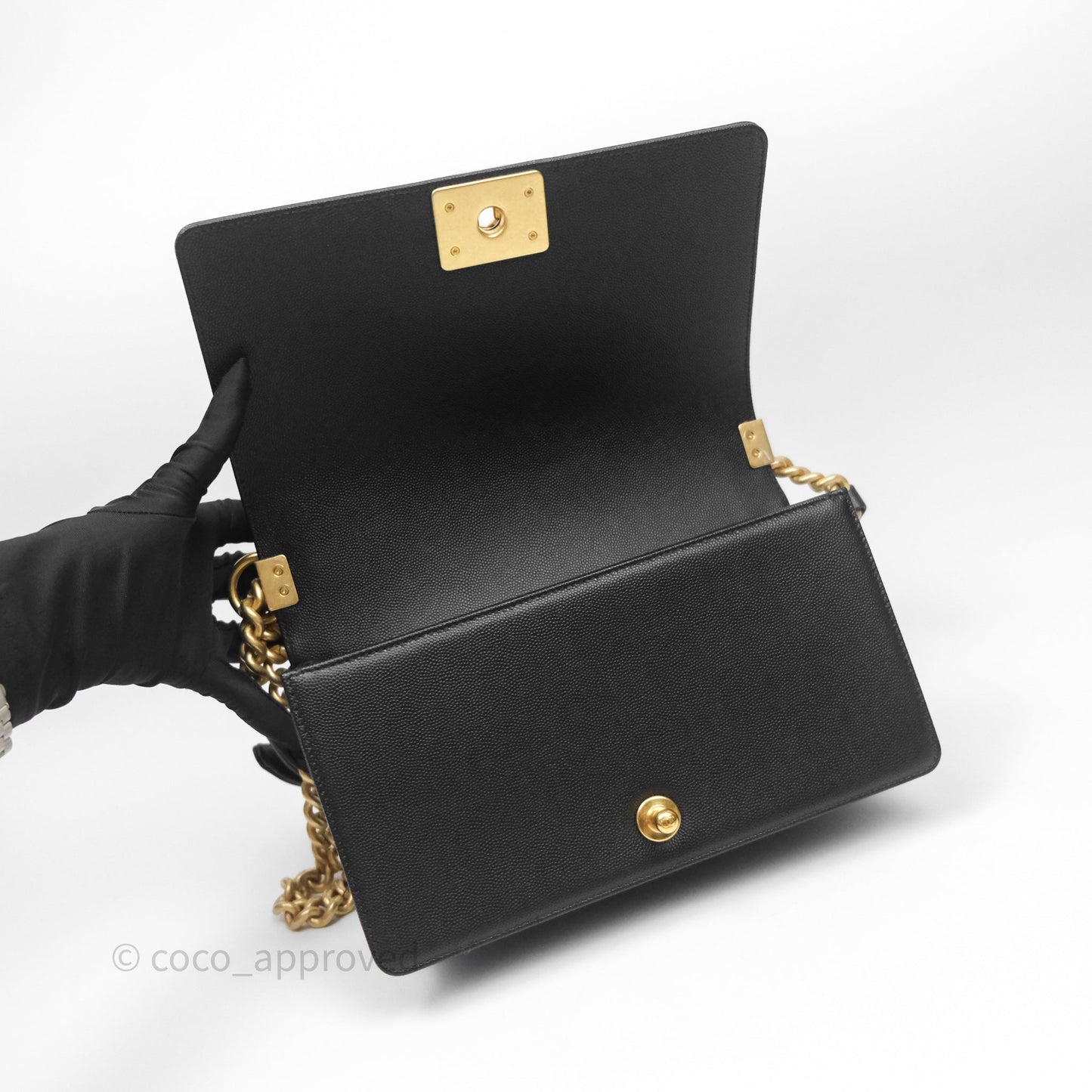 Chanel Quilted Medium Boy Black Caviar Aged Gold Hardware