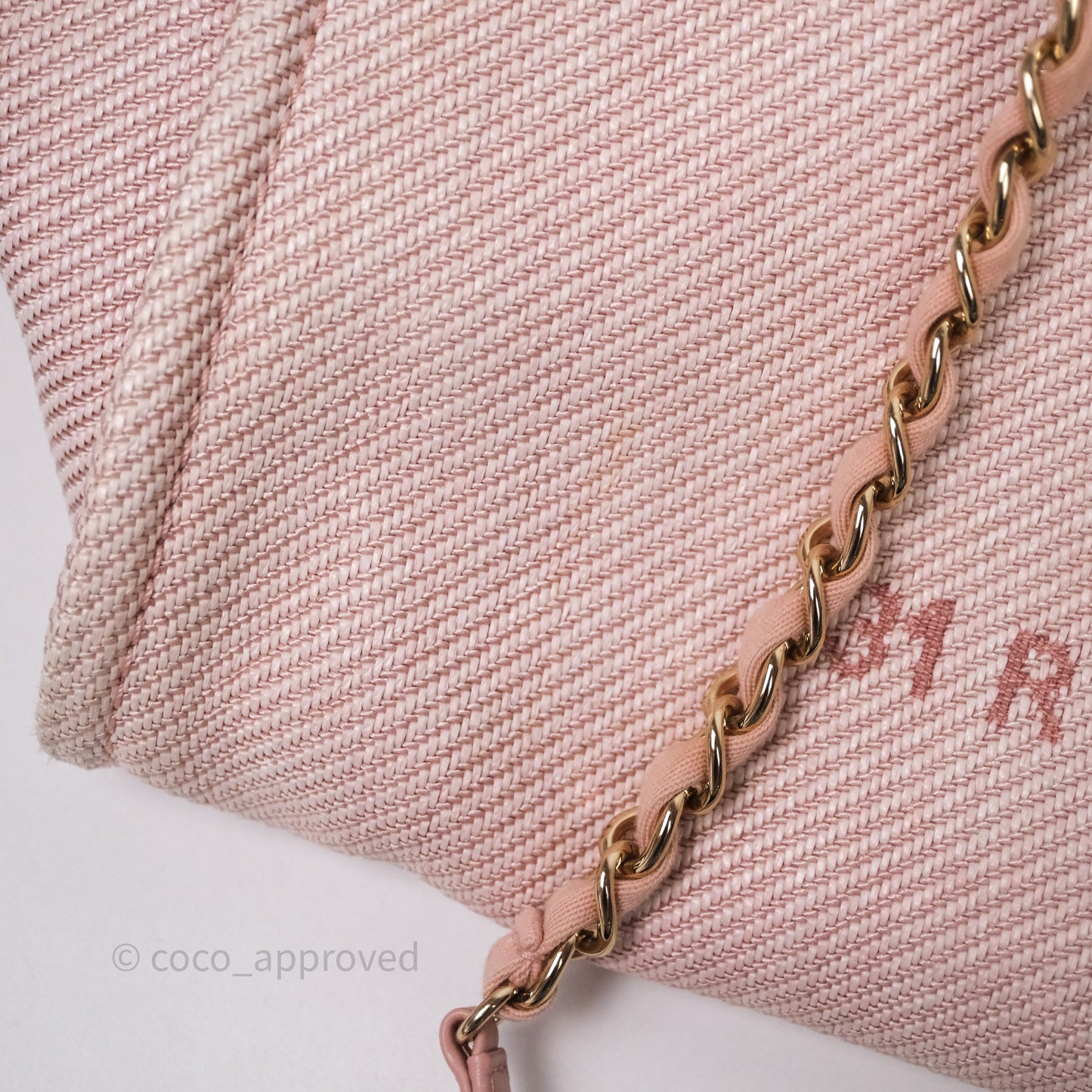 Chanel Large Deauville Tote Pink Canvas Gold Hardware