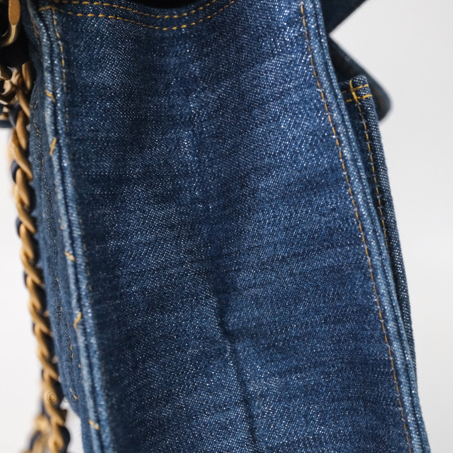 Chanel Square Flap Bag Denim Aged Gold Hardware