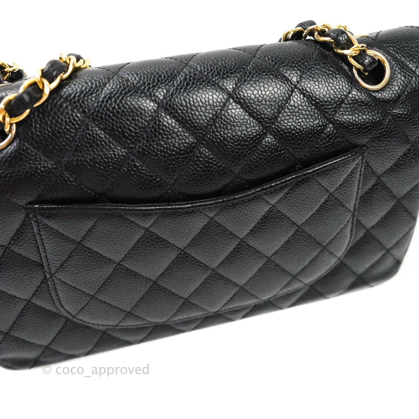 Chanel Quilted M/L Medium Double Flap Black Caviar Gold Hardware