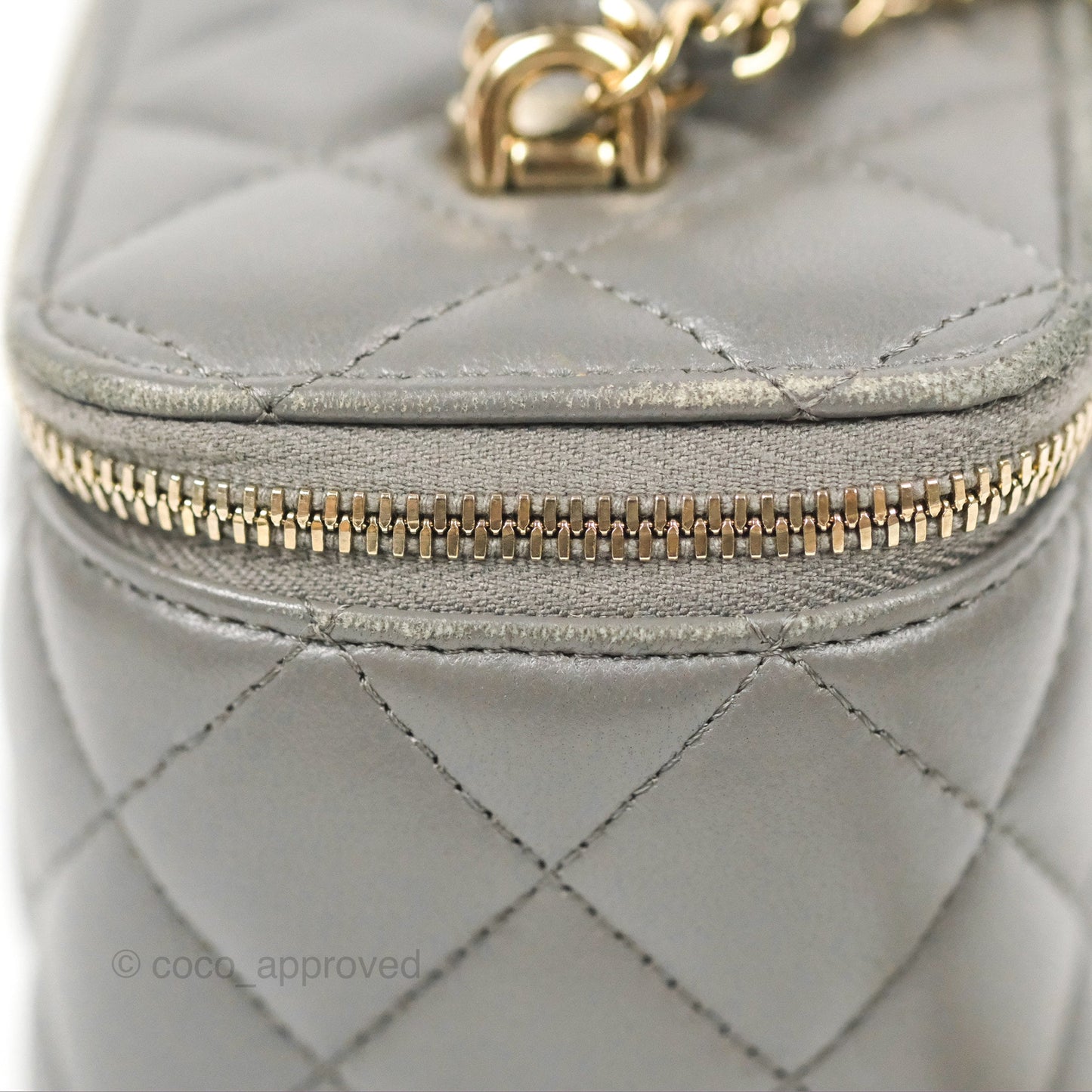 Chanel Vanity Rectangular Top Handle Dark Grey Lambskin Gold Hardware