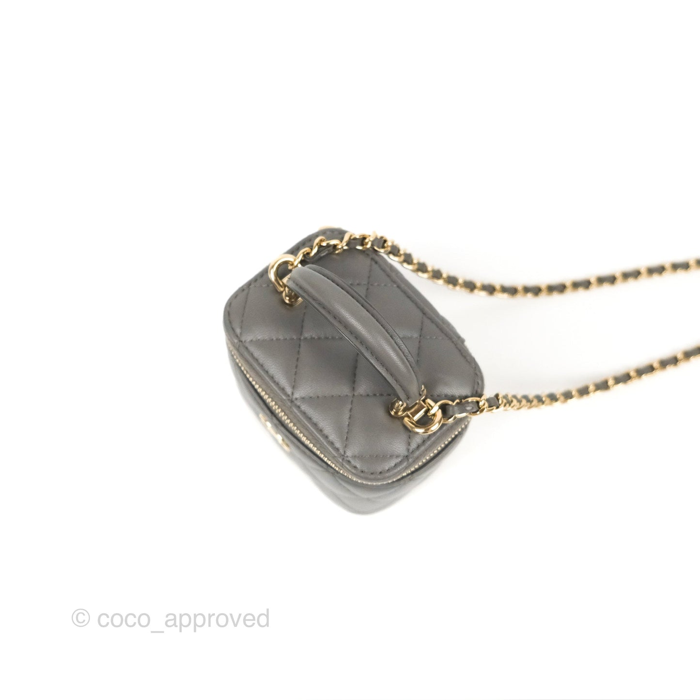 Chanel Mini Top Handle Vanity With Chain Dark Grey Lambskin Gold Hardware