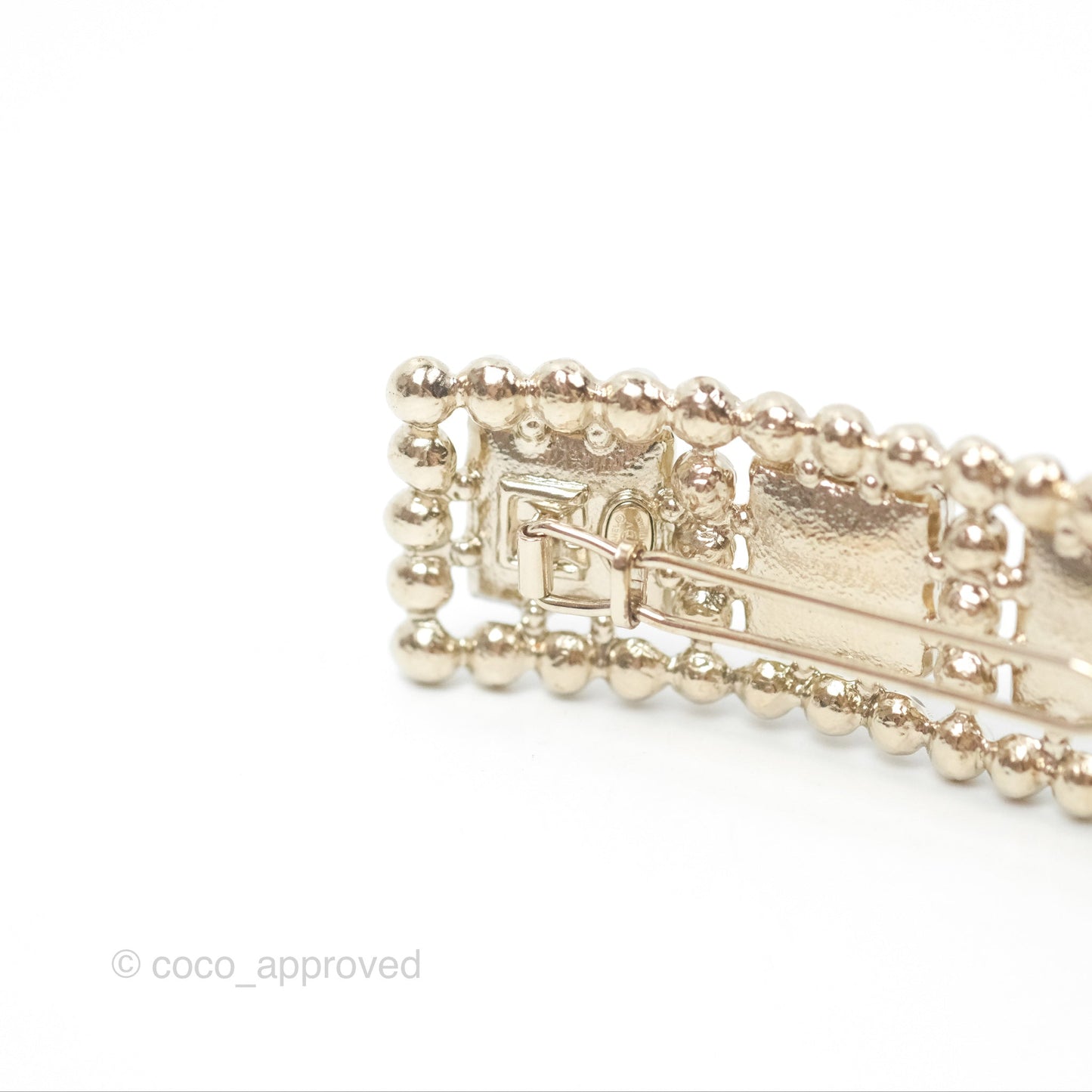 Chanel CC Pearl Grey Resin Hair Clip Gold Tone 21V
