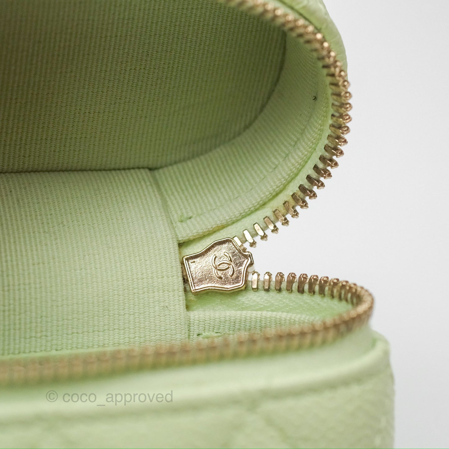 Chanel Quilted Small Handle With Care Vanity Case With Chain Green Caviar Gold Hardware