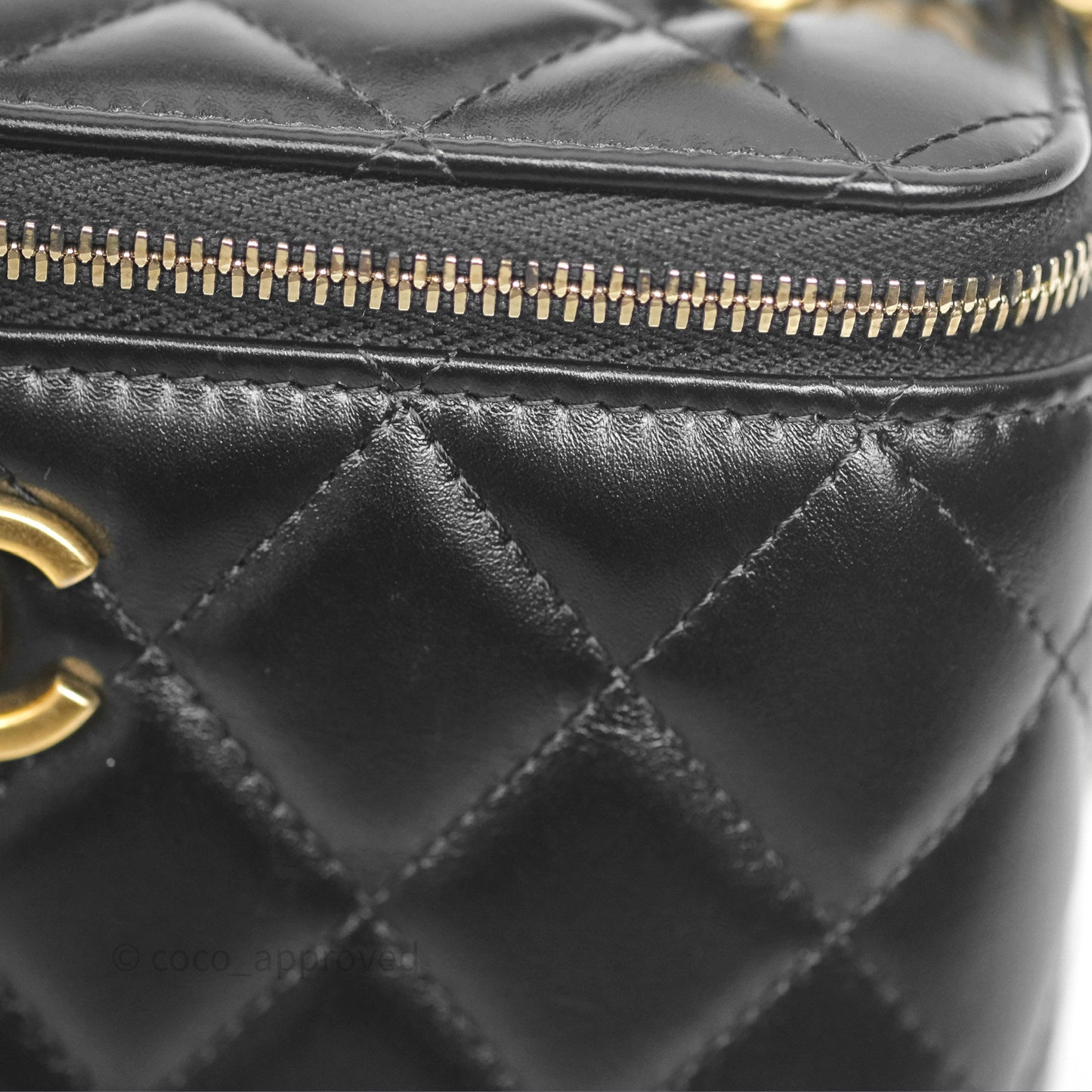 Chanel Vanity Rectangular with Top Handle Black Lambskin Aged Gold Hardware