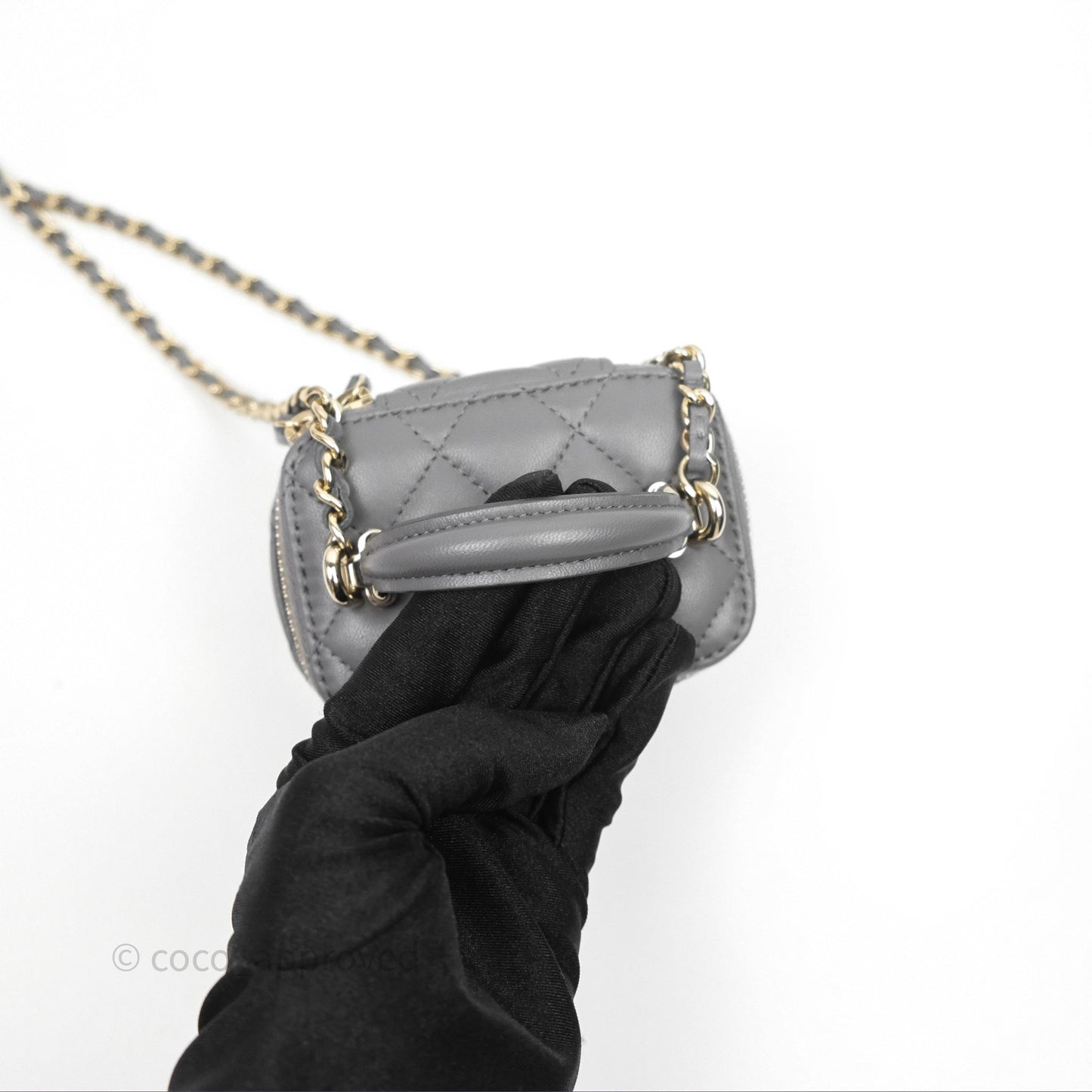 Chanel Mini Top Handle Vanity With Chain Grey Lambskin Gold Hardware