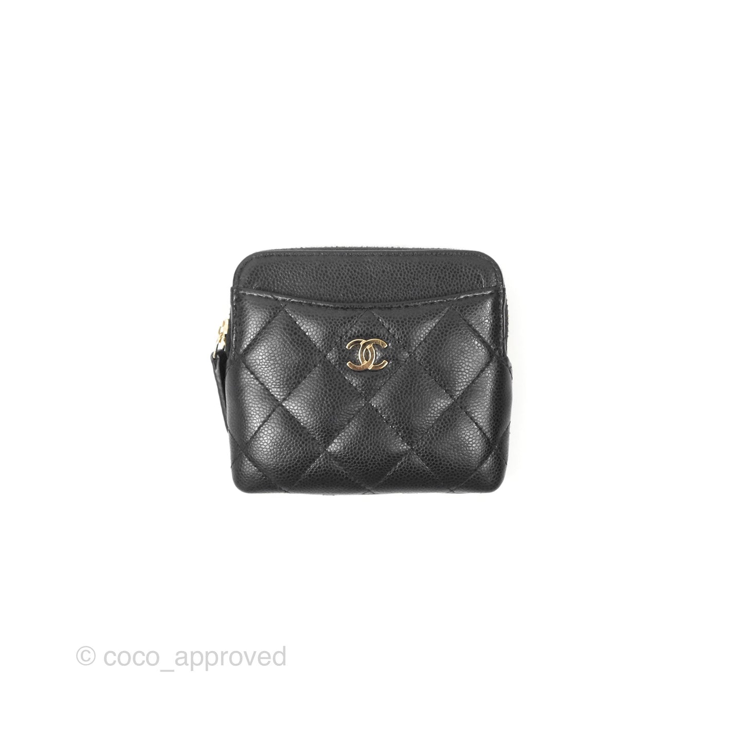 Chanel Zipped Coin Purse Card Holder Black Caviar Gold Hardware