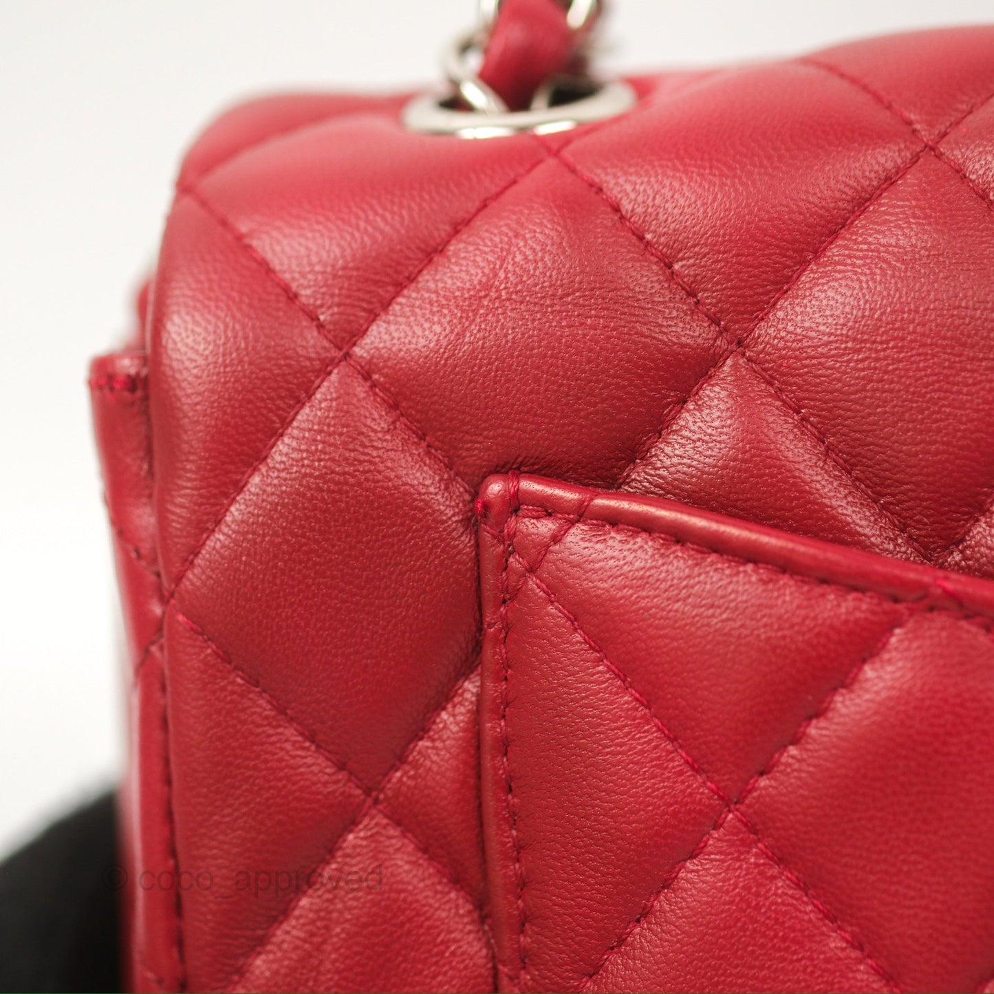 Chanel Quilted Mini Rectangular Flap Red Lambskin Silver Hardware