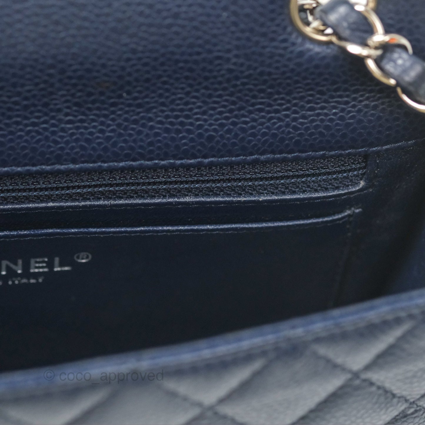 Chanel Quilted Mini Rectangular Flap Navy Caviar Silver Hardware