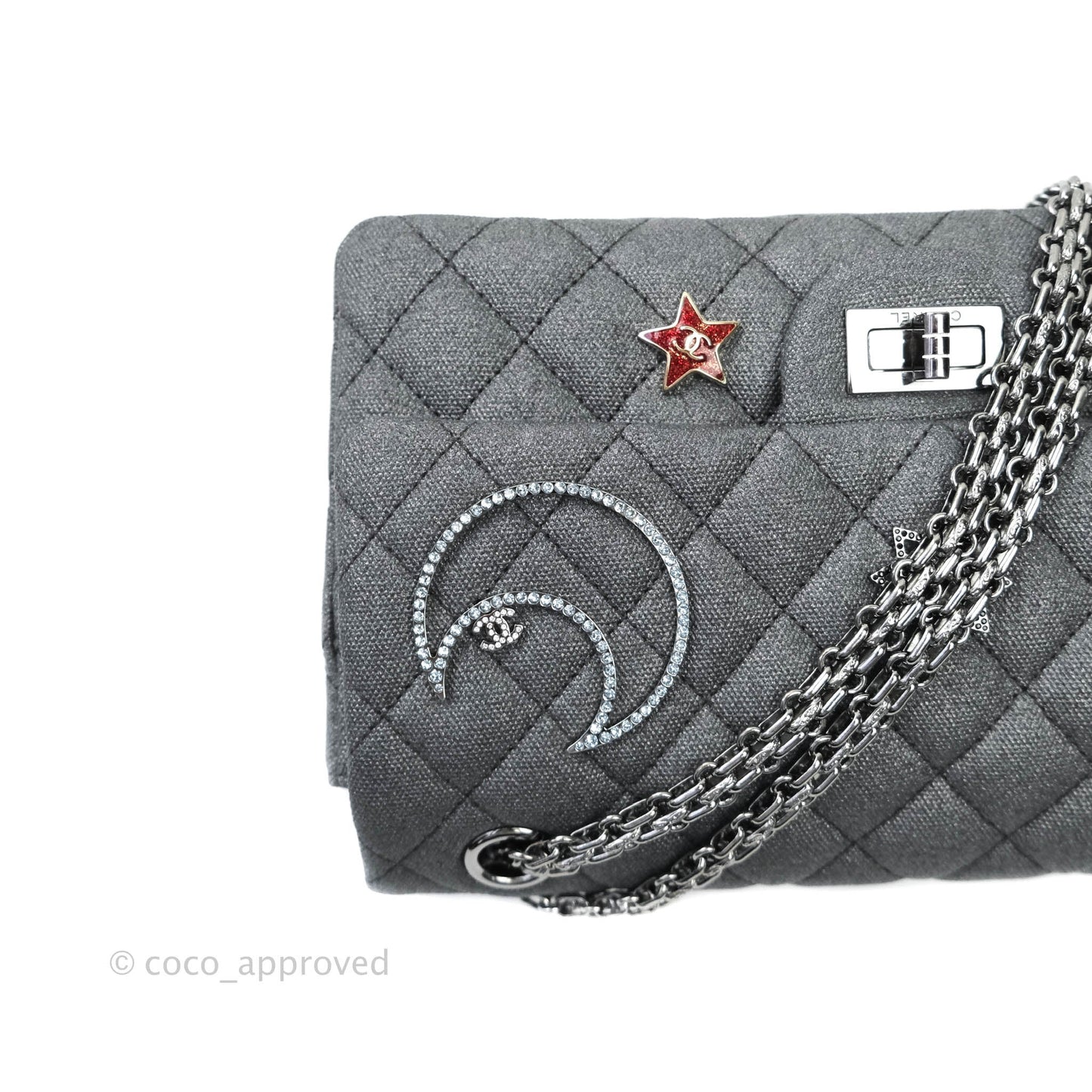 Chanel 2.55 Reissue Lucky Charms 225 Flap Iridescent Metallic Grey Canvas Gun Metal
