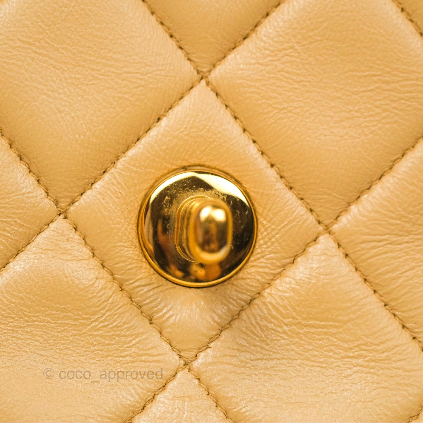 Chanel Vintage Round Flap Bag Quilted Beige Lambskin Gold Hardware