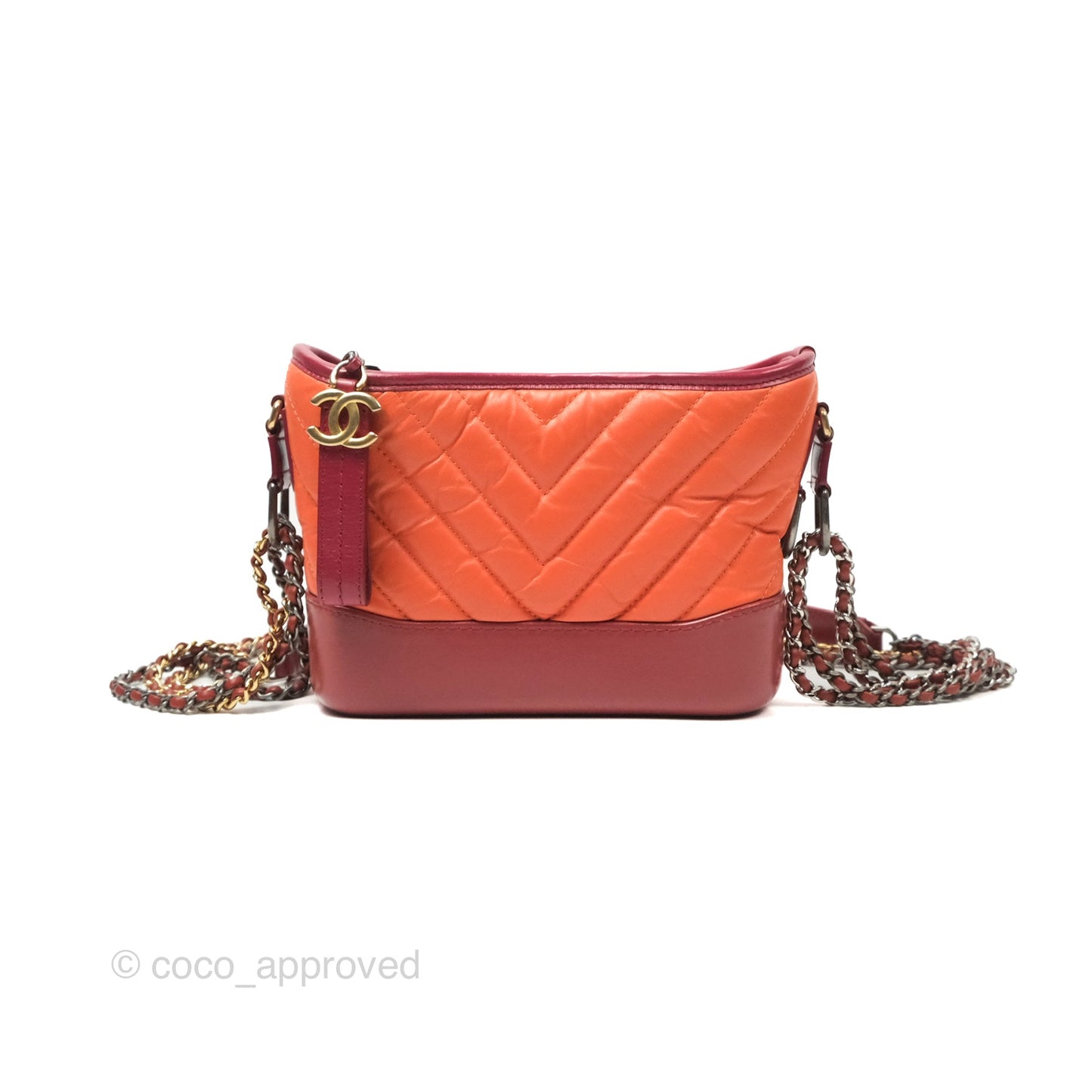 Chanel Small Gabrielle Hobo Chevron Orange Red Aged Calfskin
