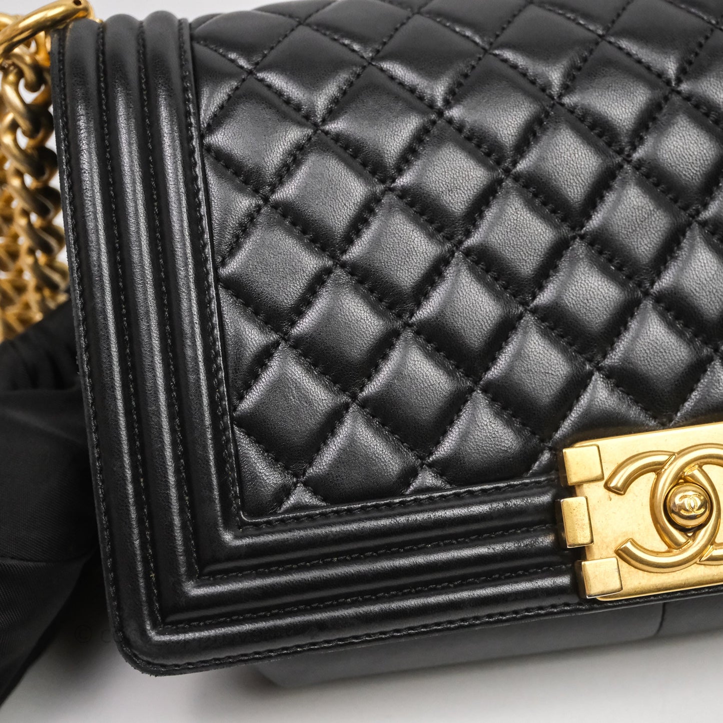 Chanel Medium Boy Quilted Black Lambskin Aged Gold Hardware