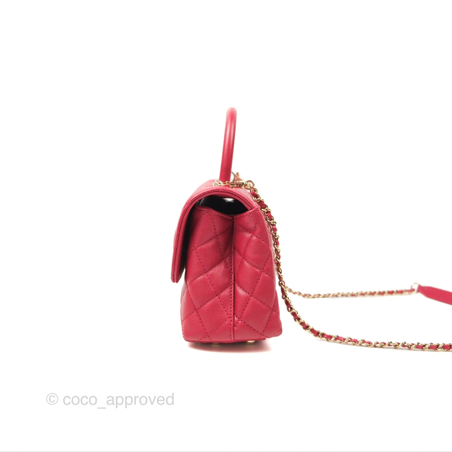 Chanel Small Coco Handle Quilted Dark Rose Pink Caviar Gold Hardware 21A