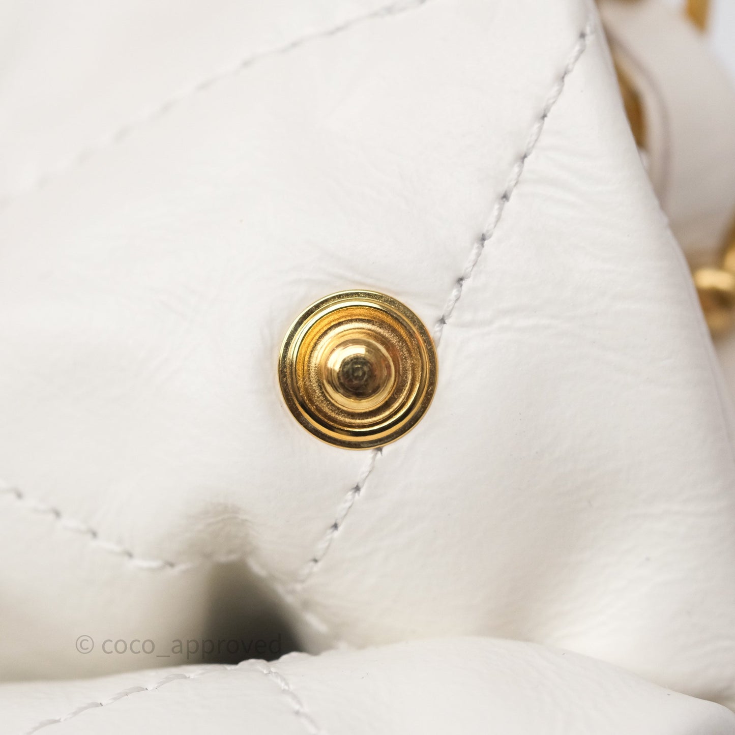Chanel 22 Small White Aged Calfskin Black Logo Aged Gold Hardware
