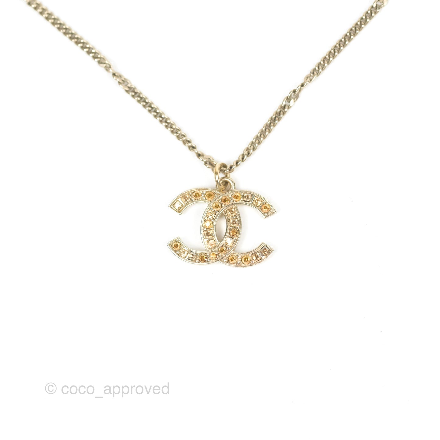 Chanel CC Star Yellow Rhinestone Necklace Gold Tone 21S