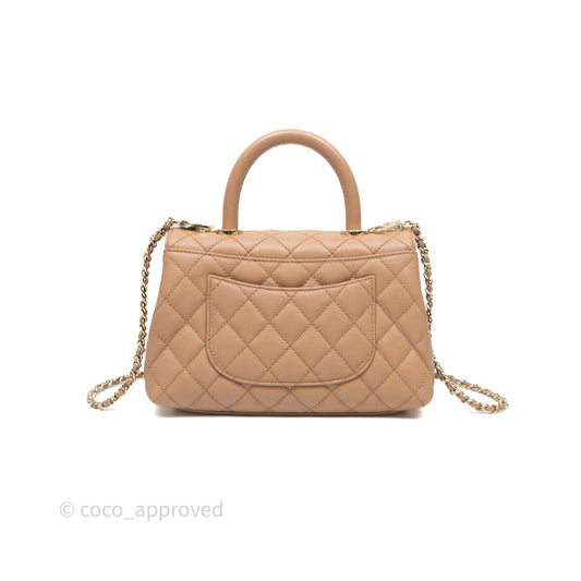 Chanel Small Coco Handle Quilted Dark Beige Caviar Gold Hardware