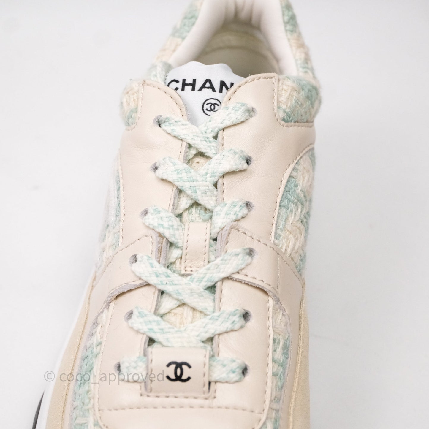 Chanel CC Sneakers Beige/ Blue Tweed Size 39