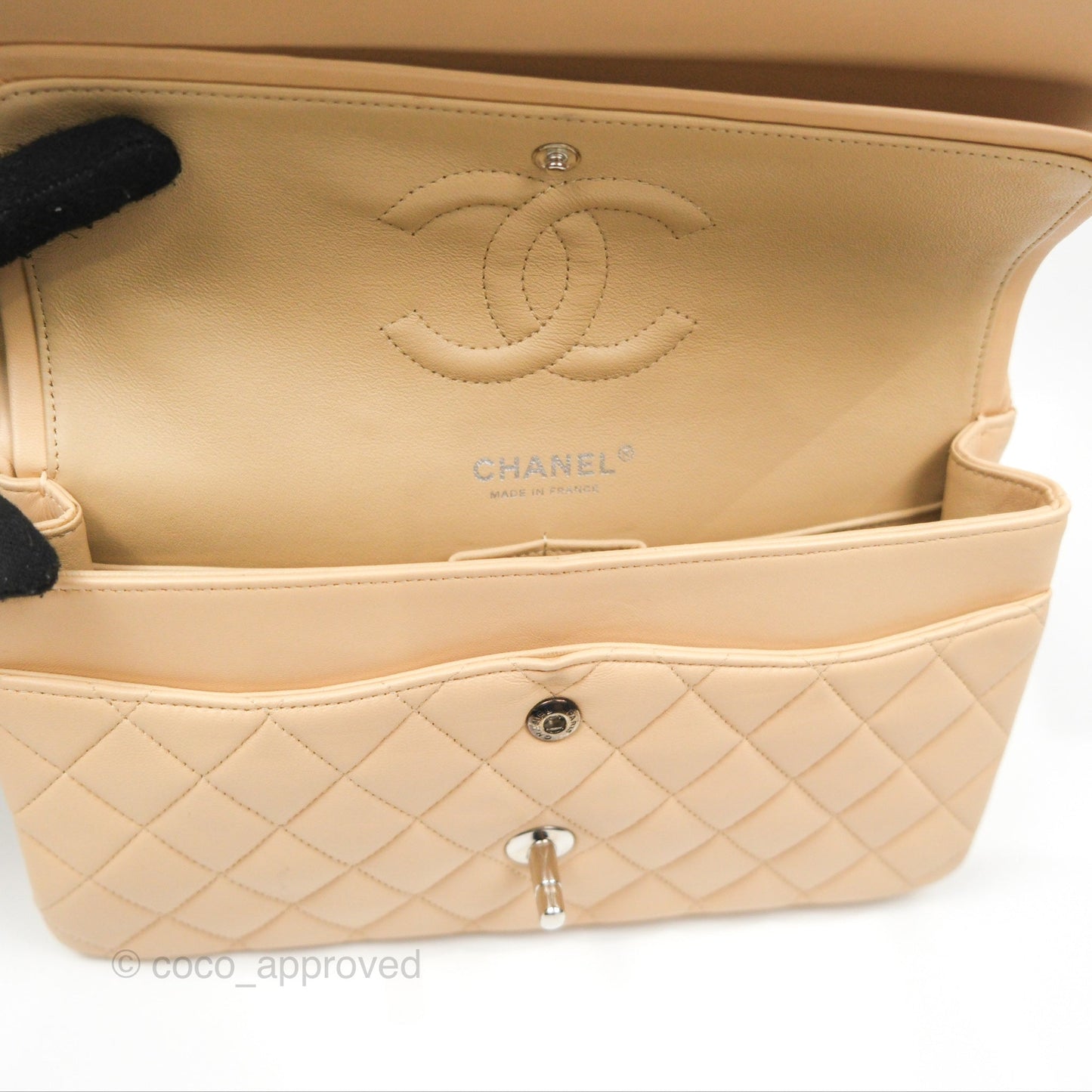 Chanel Classic M/L Medium Flap Quilted Beige Lambskin Silver Hardware