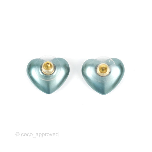 Chanel Metallic Blue Heart Crystal CC Earrings 21B