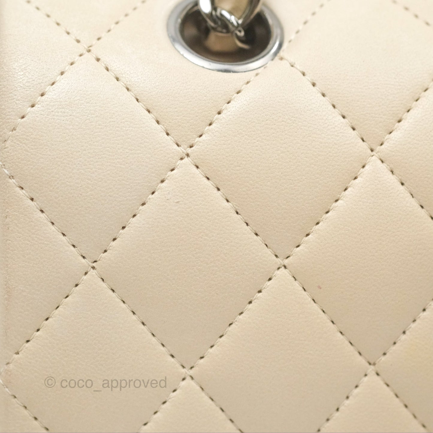 Chanel Classic M/L Medium Flap Quilted Pale Beige Lambskin Gun Metal