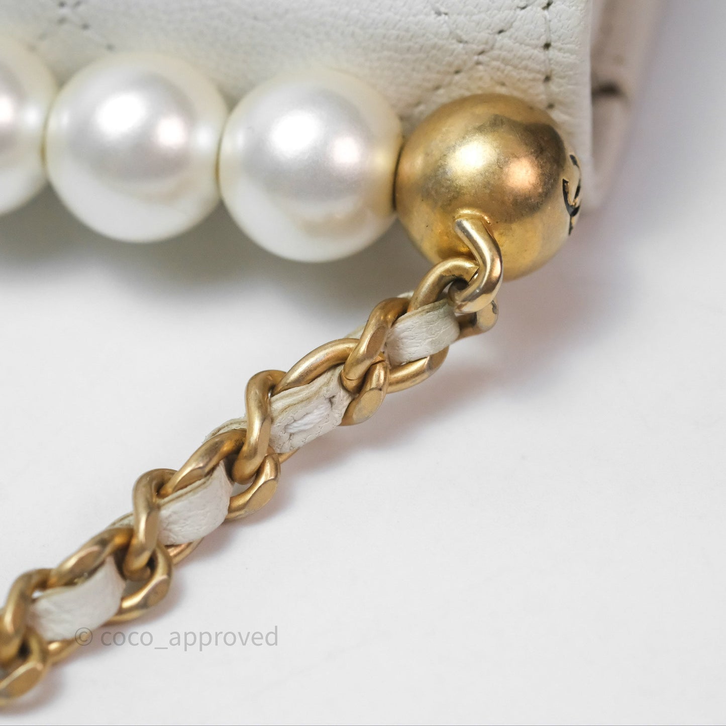 Chanel Quilted Mini Chic Pearls Flap Wallet On Chain WOC White Goatskin Aged Gold Hardware