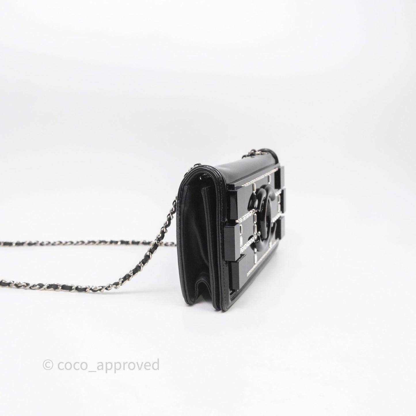 Chanel Crystal Lego Brick Shoulder Bag Black Plexiglass Patent Silver Hardware