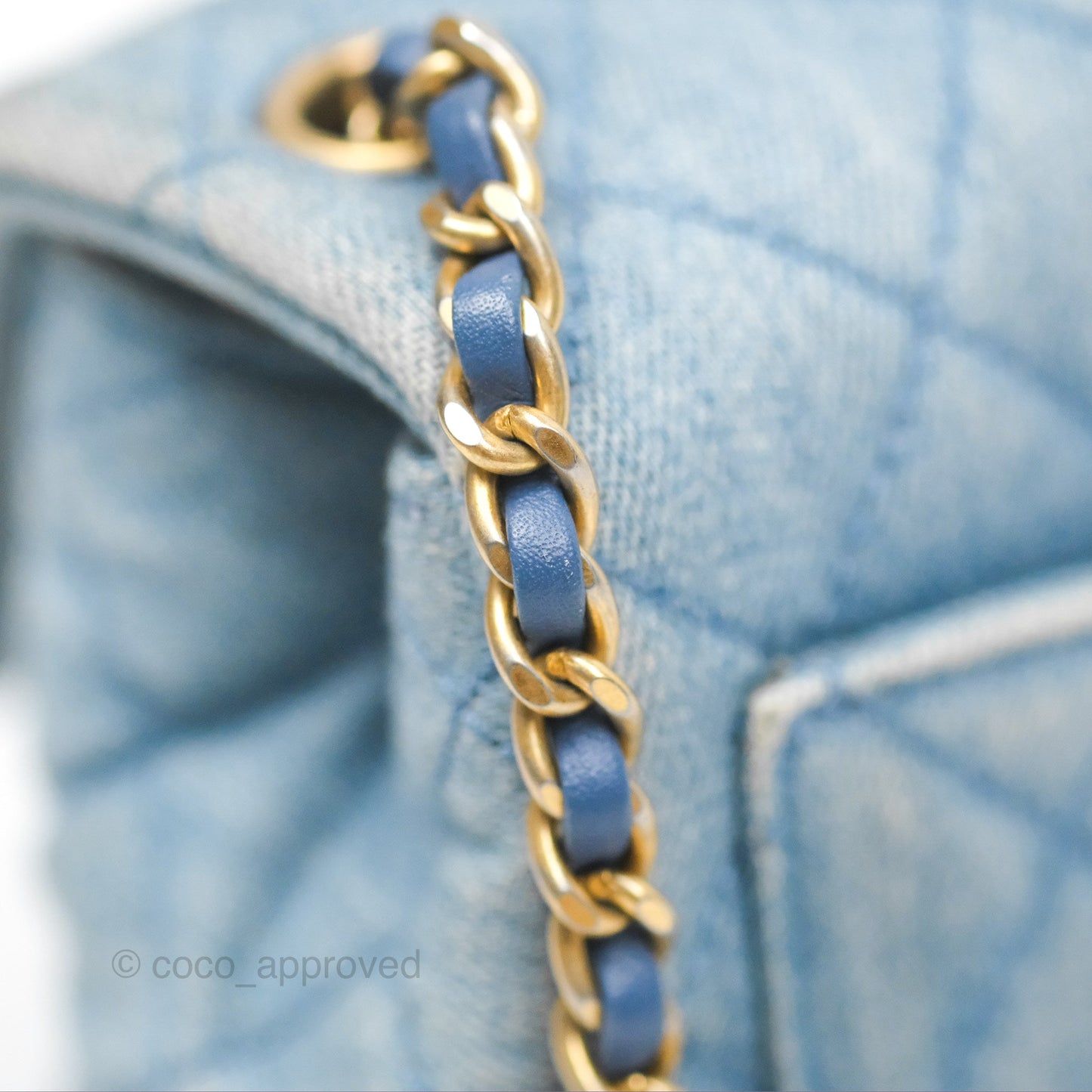 Chanel Mini Square Pearl Crush Quilted Denim Aged Gold Hardware