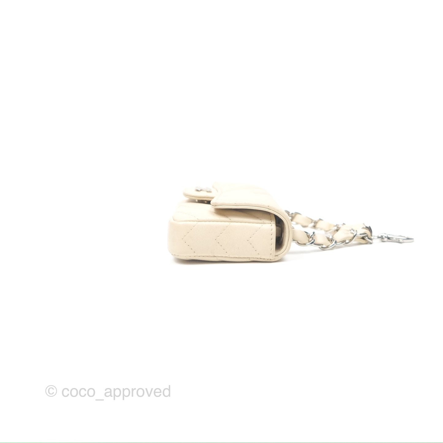 Chanel Mini Card Holder Chain Belt Bag Chevron Ivory Calfskin Silver Hardware