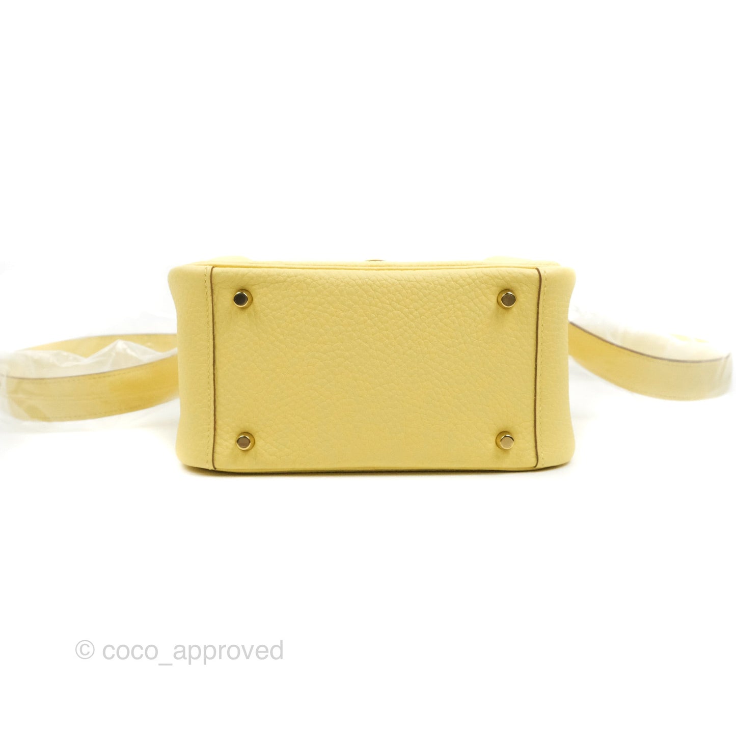 Hermès Mini Lindy 20 Taurillon Jaune Poussin Clemence Gold Hardware
