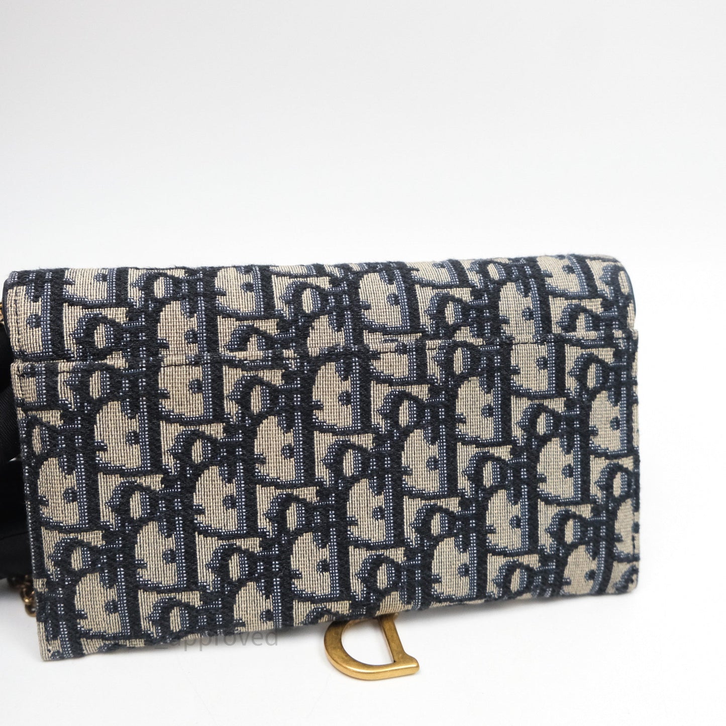 Small Saddle Pouch Wallet with Chain Blue Dior Oblique Jacquard