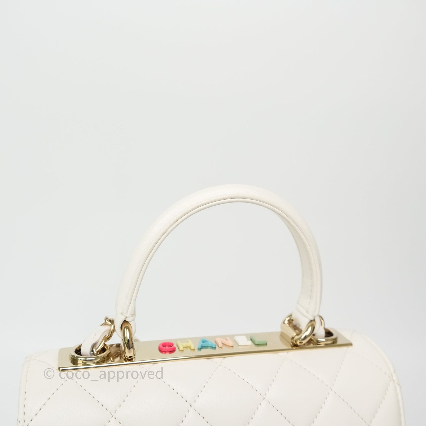 Chanel Mini Trendy CC Handle Bag Lacquered Logo White Lambskin
