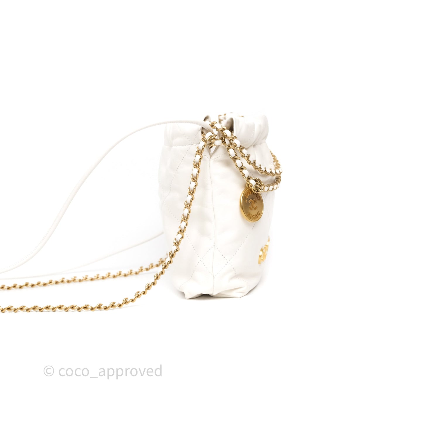 Chanel 22 Mini Bag White Calfskin Aged Gold Hardware