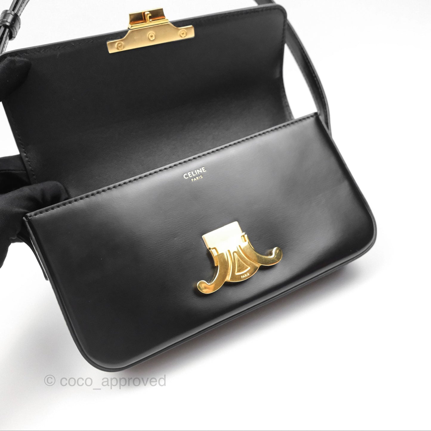 Celine Triomphe Shoulder Bag Black Calfskin