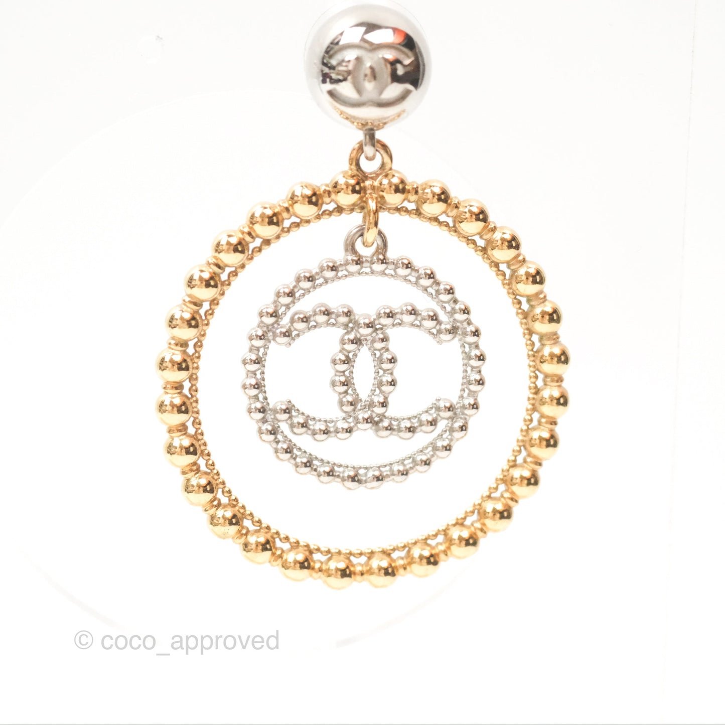 Chanel CC Hoop Drop Earrings Silver Gold Tone 22C
