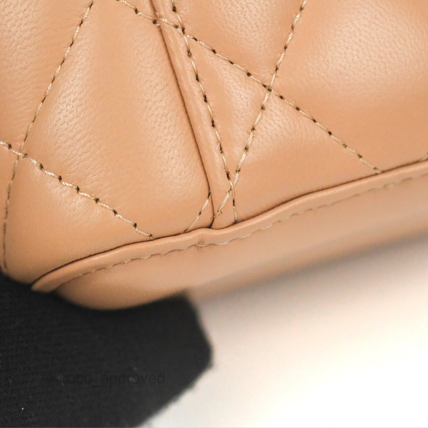Chanel Mini Top Handle Vanity With Chain Beige Lambskin Aged Gold Hardware