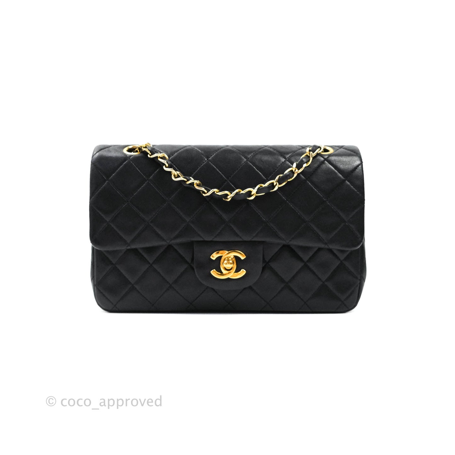 Chanel Vintage S/M Lambskin Small Double Flap Bag Black 24K Gold Hardware