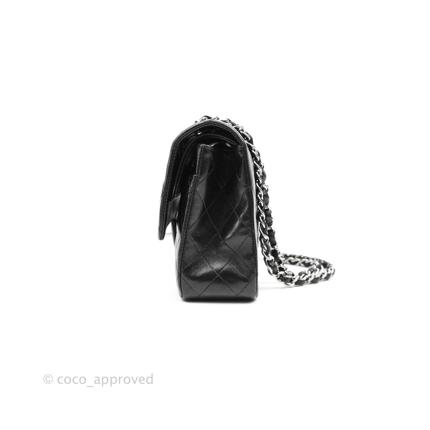 Chanel Classic M/L Medium Double Flap Black Lambskin Silver Hardware