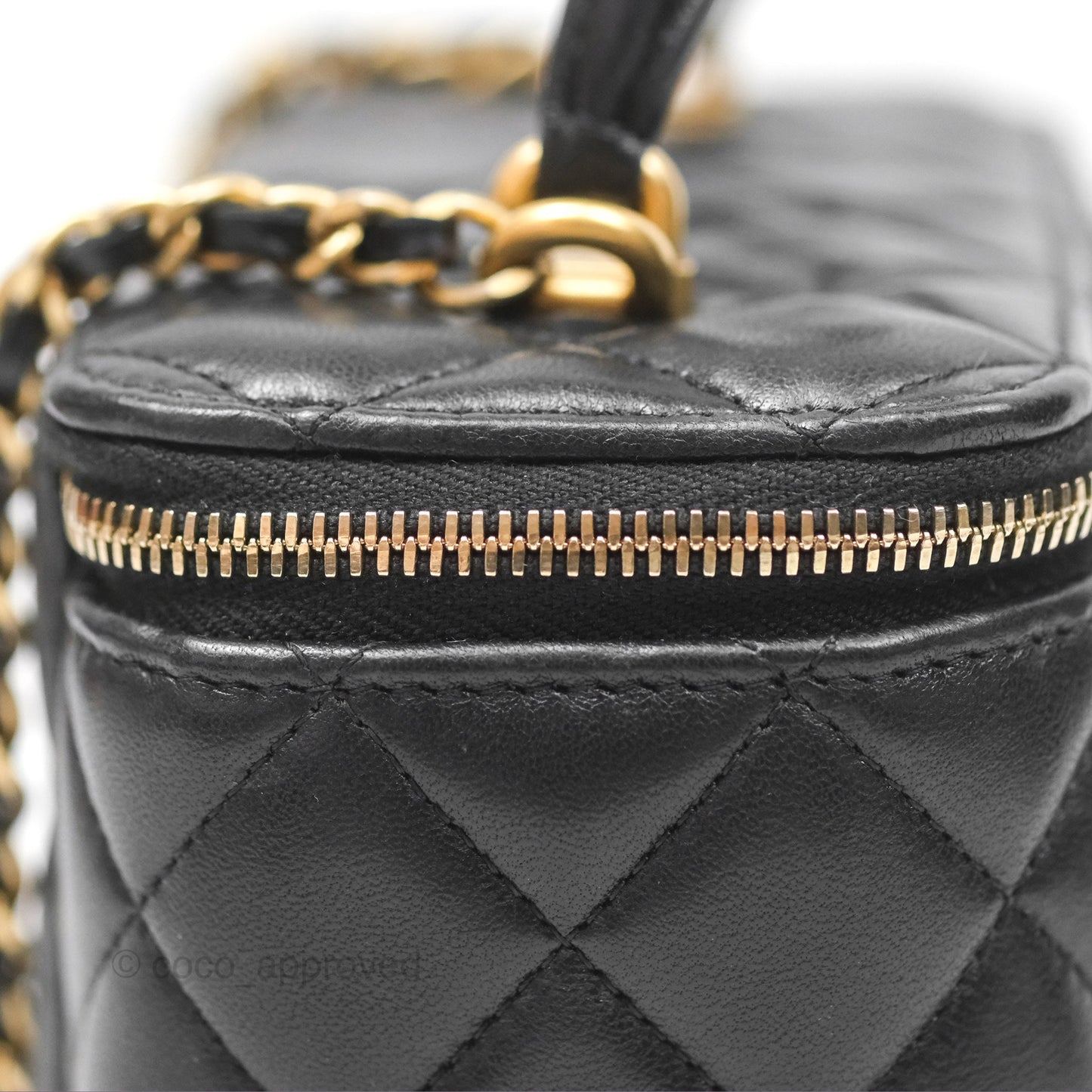 Chanel Vanity Rectangular Top Handle Black Lambskin Aged Gold Hardware