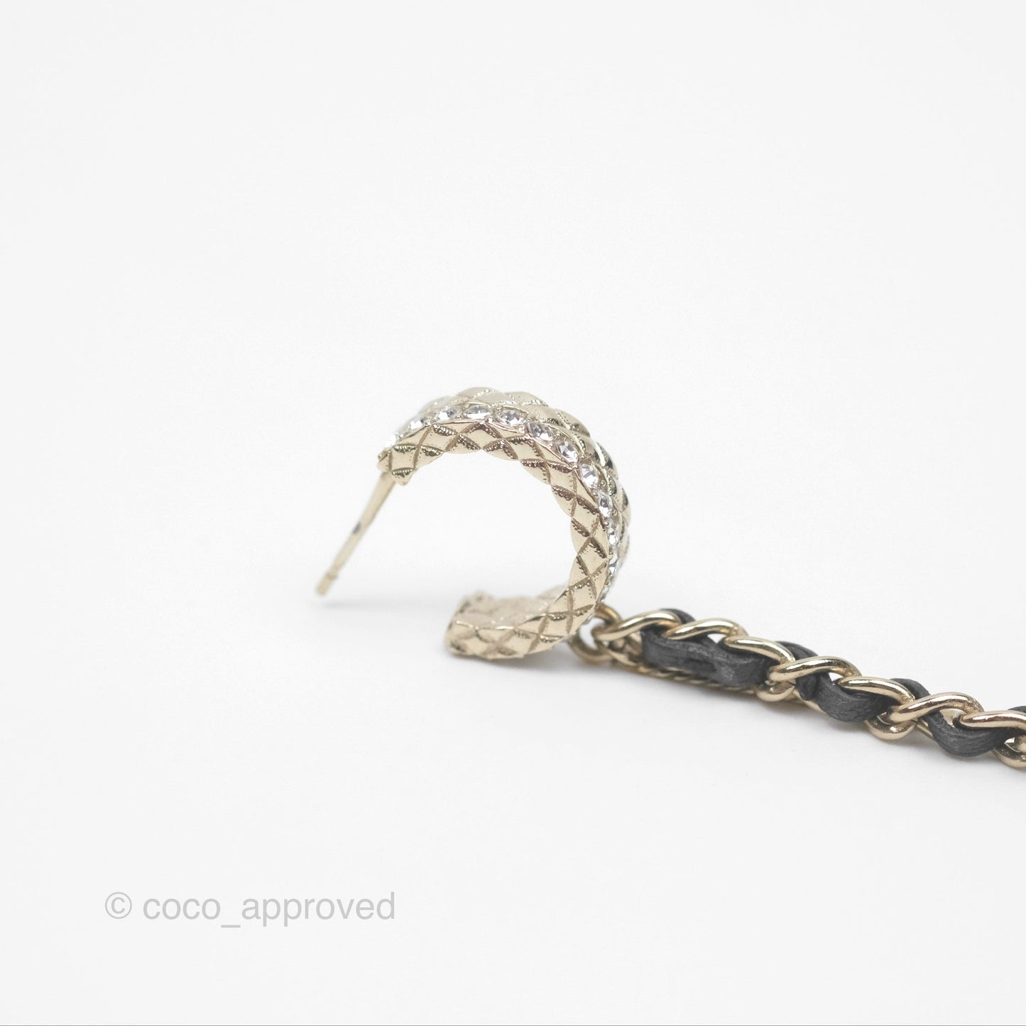 Chanel Crystal CC Braided Leather Chain Long Drop Earrings Gold Tone 22S