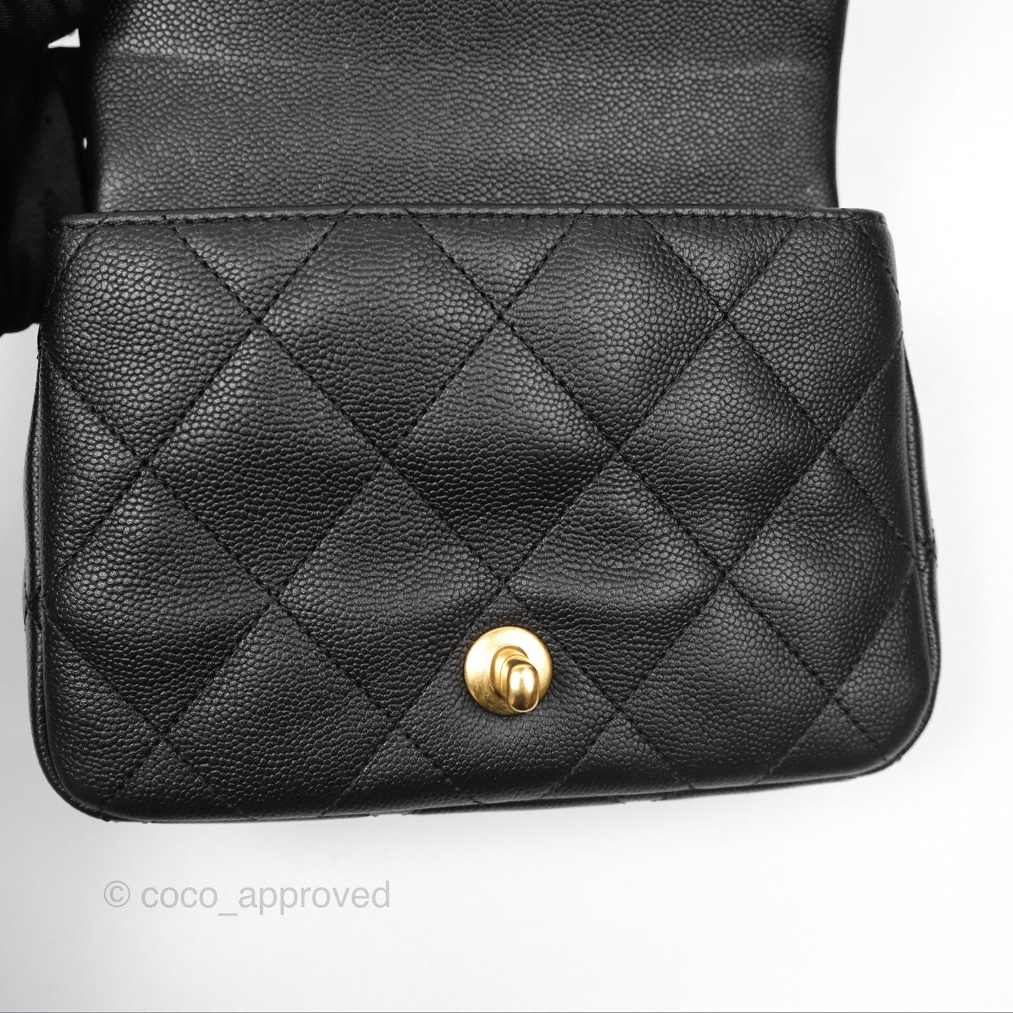 Chanel Mini Flap Bag Heart Adjustable Chain Black Caviar Aged Gold Hardware