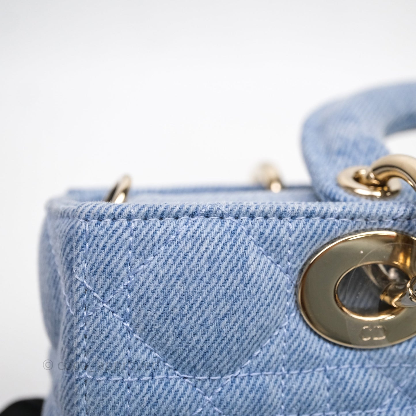 Christian Dior Small Lady D-Joy Bag Washed Blue Denim Cannage Gold Hardware