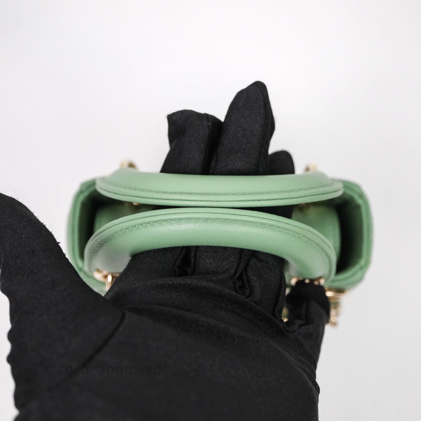 Christian Dior Micro Lady Dior Green Lambskin Cannage Gold Hardware