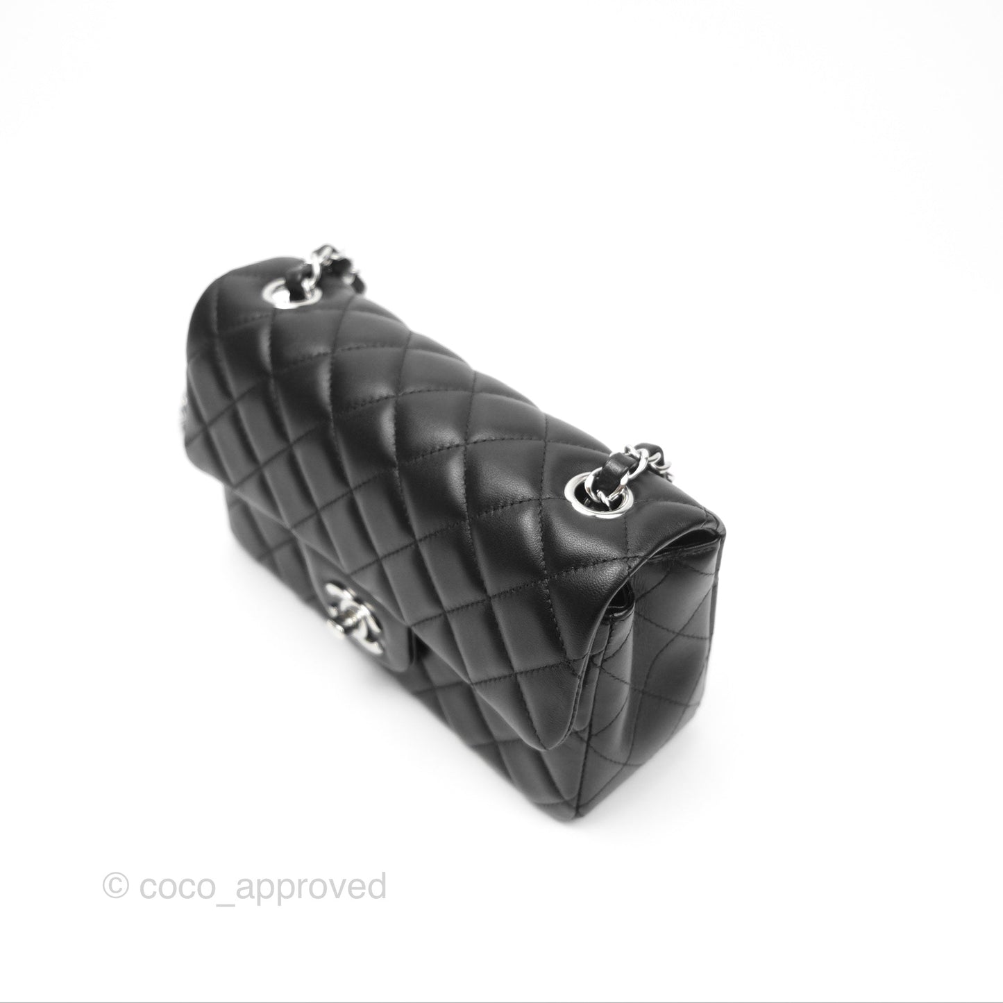 Chanel Quilted Mini Rectangular Black Lambskin Silver Hardware