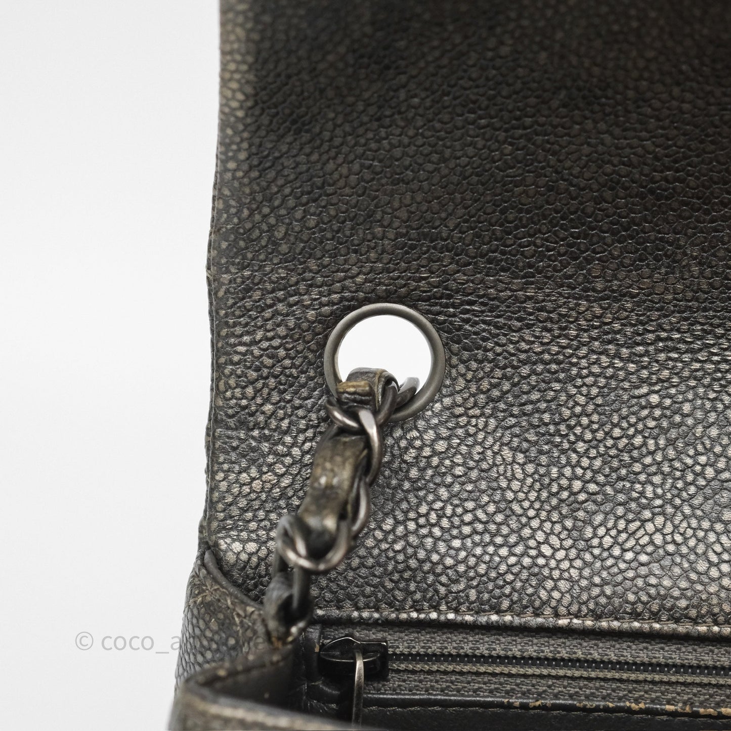 Chanel Mini Rectangular Quilted Metallic Grey Caviar Ruthenium Hardware