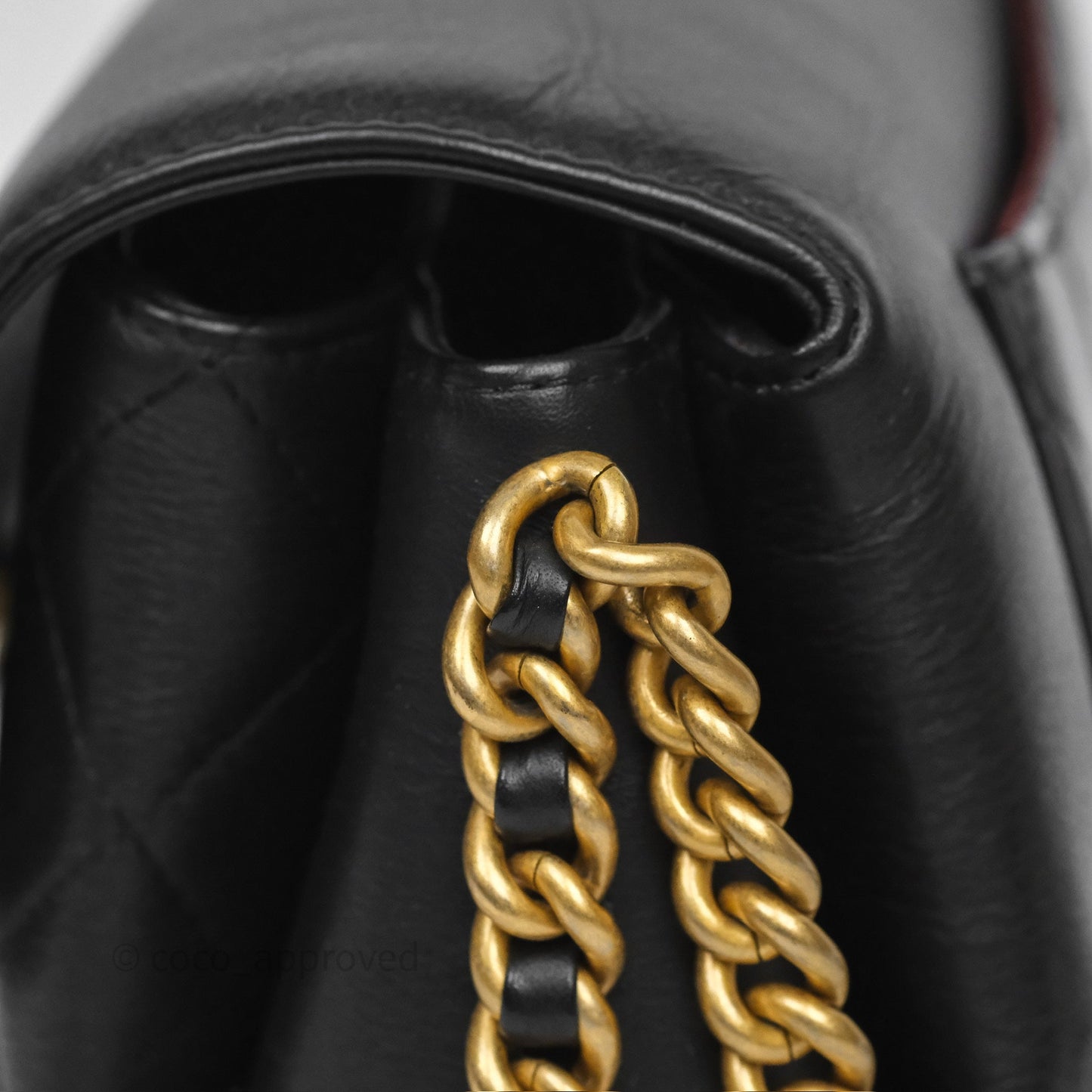 Chanel Side Chain Compartment Flap Black Calfskin Aged Gold Hardware