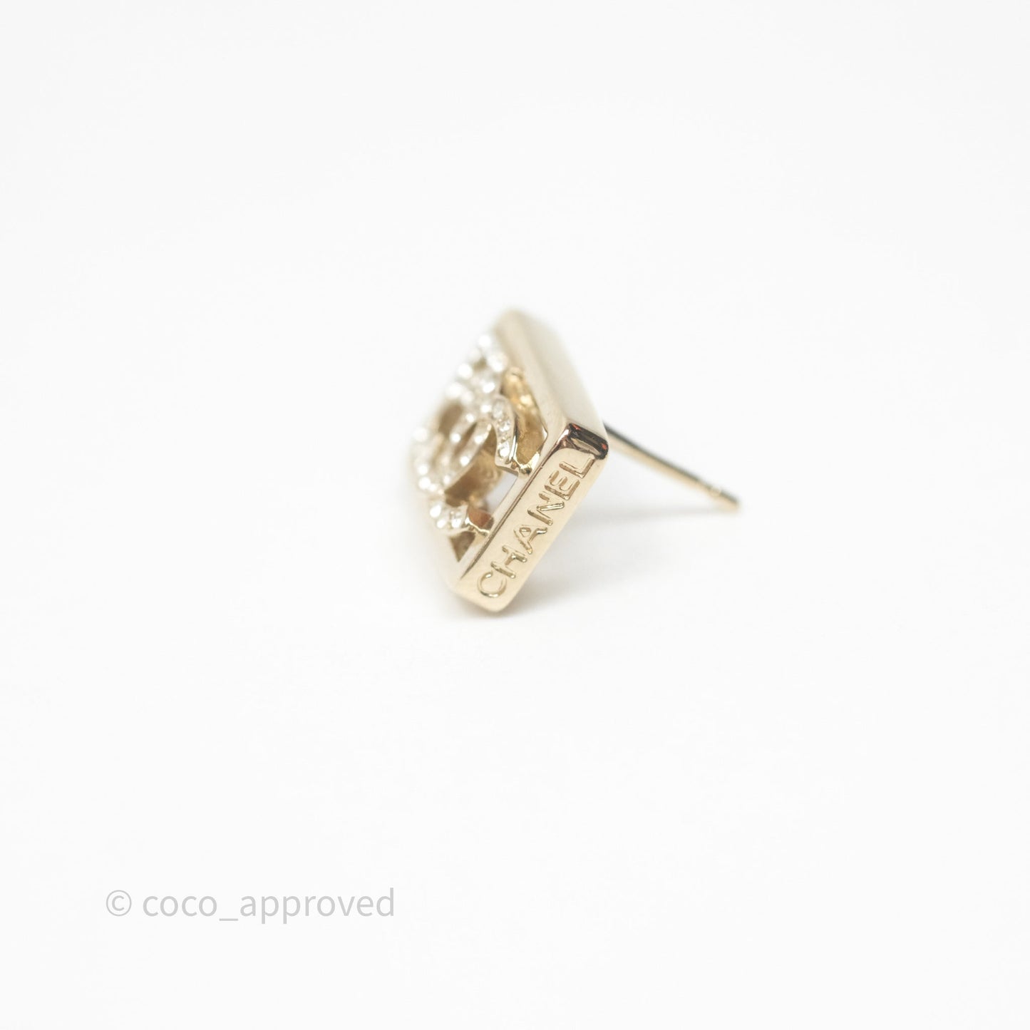 Chanel Crystal CC No.5 Earrings Gold Tone 23B