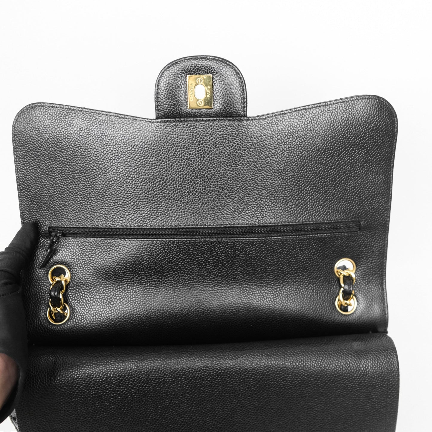 Chanel Jumbo Double Flap Quilted Black Caviar Gold Hardware⁣⁣