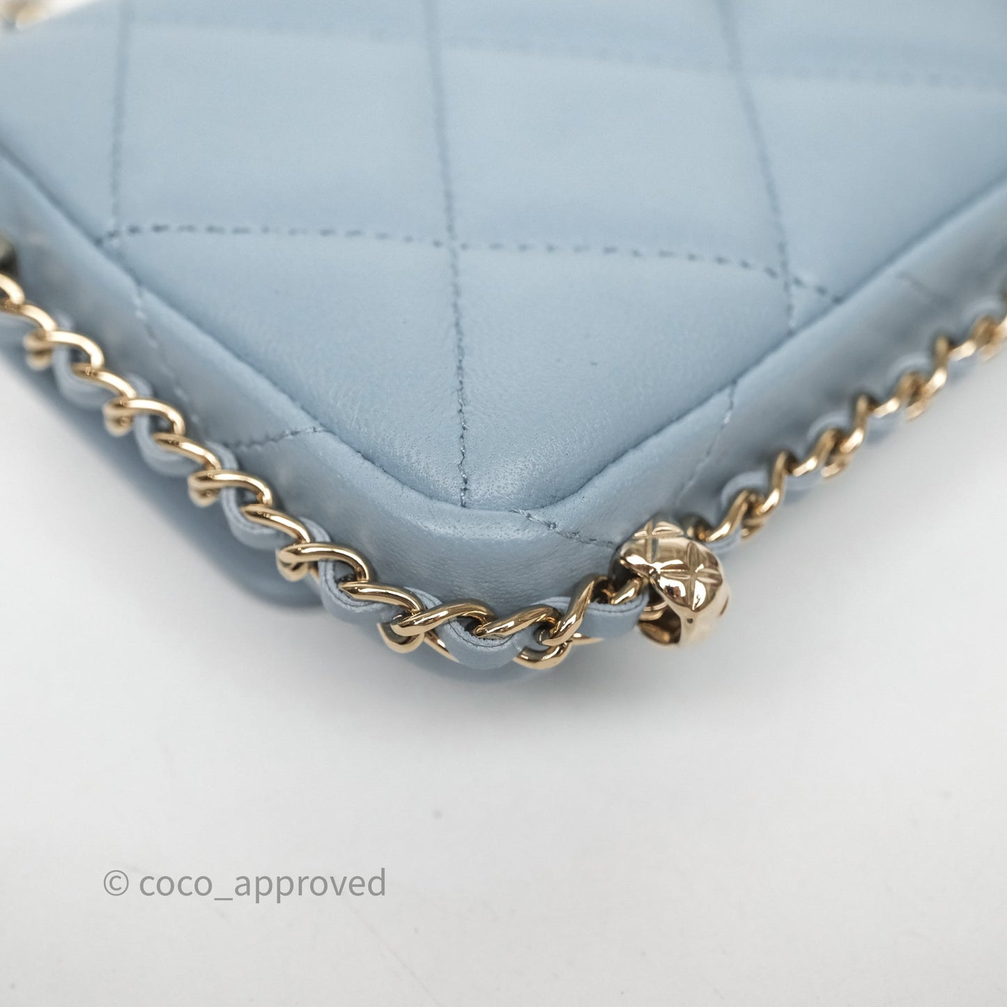 Chanel Mini Chain Around Clutch With Chain Blue Lambskin Gold Hardware