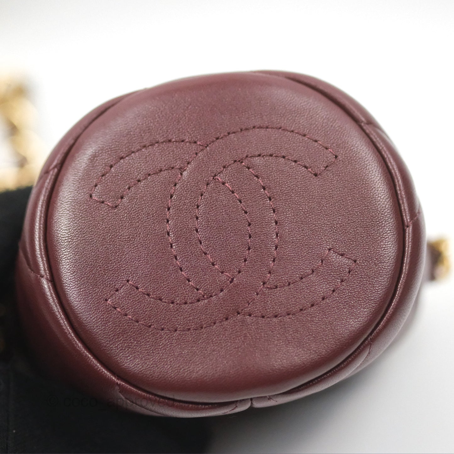 Chanel Mini Bucket Bag with Fluffy Chain Burgundy Lambskin Gold Hardware